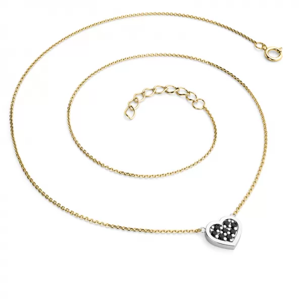 Náhrdelník žltého zlata s bielym srdcom a čiernou brilantnou 10881-NH01-ZLB-čierna