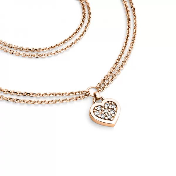 Náhrdelník z ružového zlata so srdiečkom a diamantmi 10881-NH02-CV