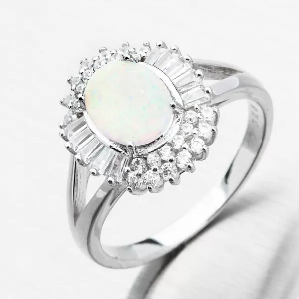 Strieborný prsteň s bielym opálom a so zirkónmi PKL-1028