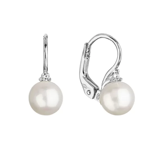 Zlaté 14 karátové náušnice biele zlato s riečnou perlou a zirkónom 81PZ00023