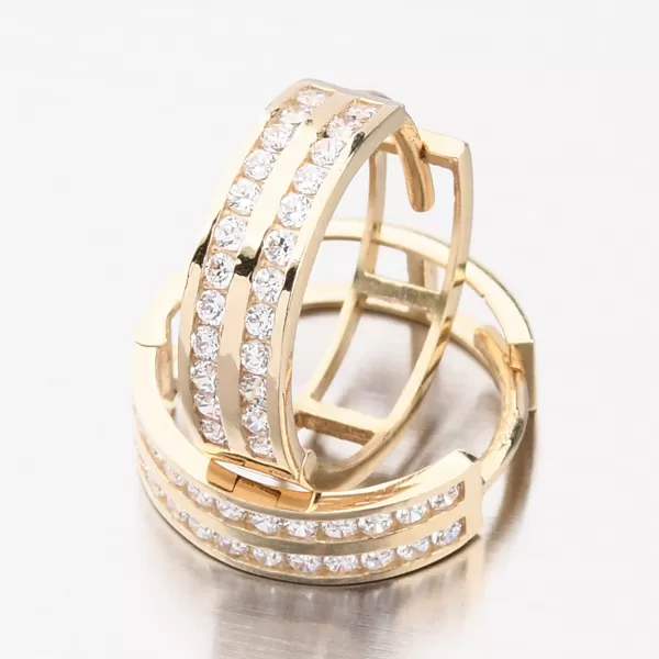 Dámske náušnice žlté zlato 585 zirkónové kruhy s 15 mm PKL12-020