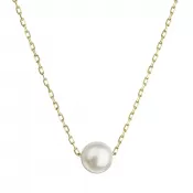 Zlatý 14 karátový náhrdelník žlté zlato s bielou riečnou perlou 92P00027