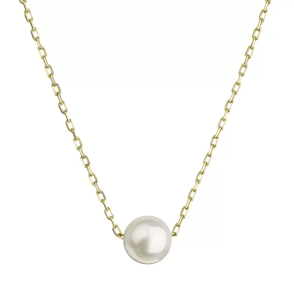 Zlatý 14 karátový náhrdelník žlté zlato s bielou riečnou perlou 92P00027