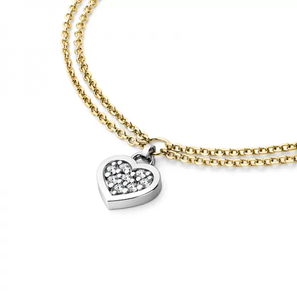 Náramok žlté zlato s bielym srdiečkom a diamantmi 10881-NR02-ZLB