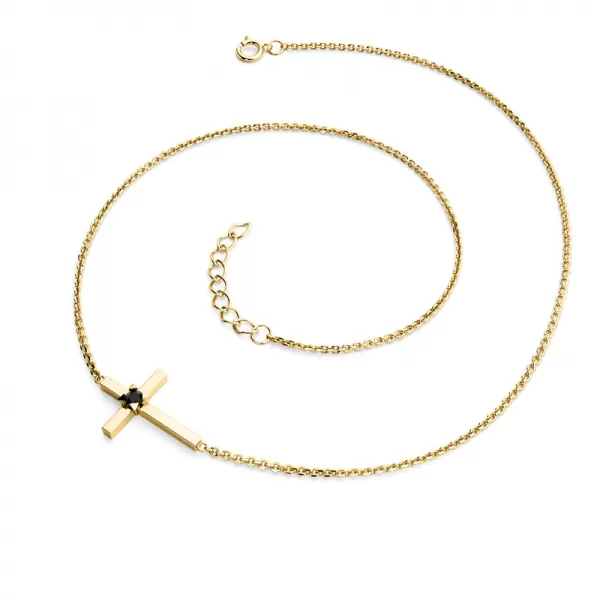Dámsky náhrdelník žlté zlato 585/1000 prírodný diamant 0,035 ct krížik s čiernym 10872-NH01-ZL-Black