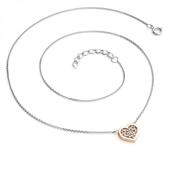 Náhrdelník bieleho a ružového zlata so srdcom 10881-NH01-BCV