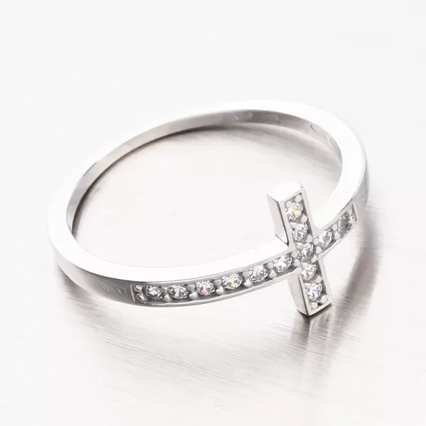 Dámska obrúčka z bieleho zlata 585 zirkón s krížikom PKL11-040