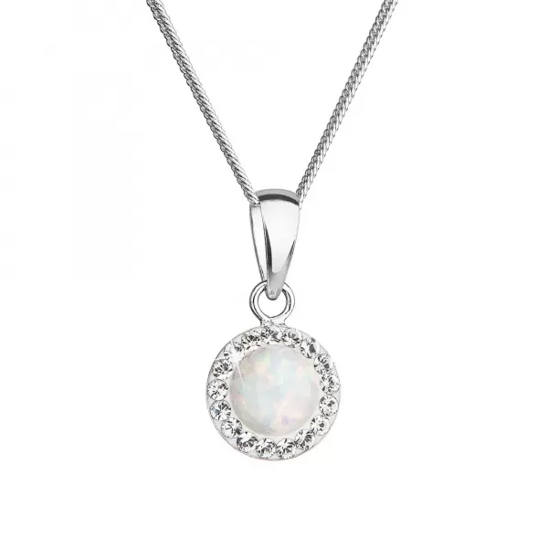 Náhrdelník so syntetickým opálom a kryštálmi Preciosa biely okrúhly 32083.1 white