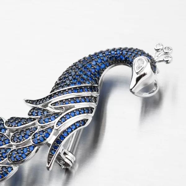 Strieborná brošňa Peacock s modrými zirkónmi PKL-6008