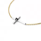 Dámsky náramok žlté zlato 585/1000 prírodný diamant 0,035 ct krížik s čiernym 10872-NR01-ZLB-Black