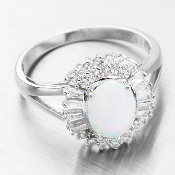 Strieborný prsteň s bielym opálom a so zirkónmi PKL-1028