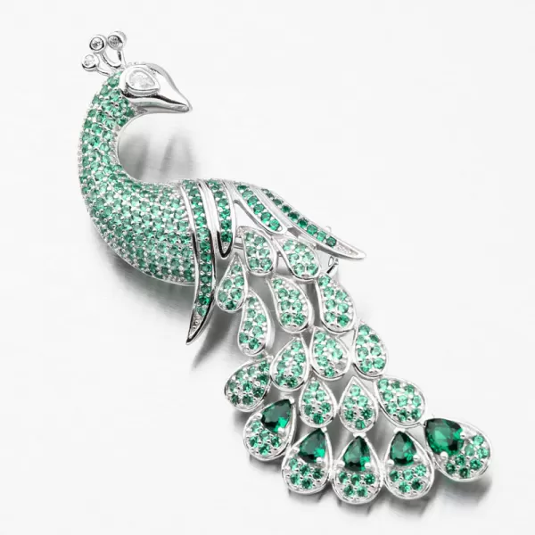 Strieborná brošňa Peacock so zelenými zirkónmi PKL-6009