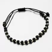 Náramok povrázkový z čiernych a zlatých guličiek PKL24-011