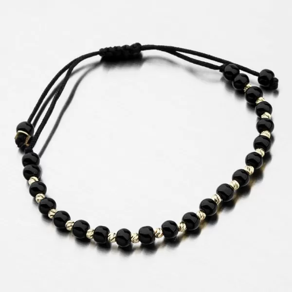 Náramok povrázkový z čiernych a zlatých guličiek PKL24-011