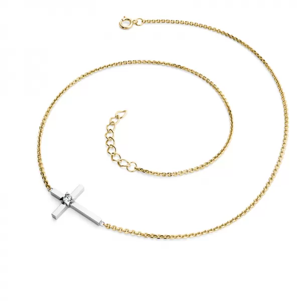 Dámsky náhrdelník zlatý mix 585/1000 prírodný diamant 0,035 ct G/SI krížik s briliantom 10872-NH01-ZLB