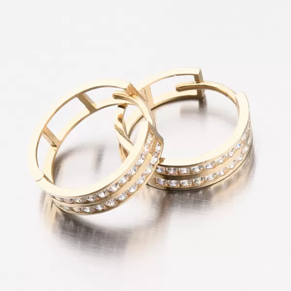 Dámske náušnice žlté zlato 585 zirkónové kruhy s 15 mm PKL12-020