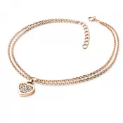 Náramok ružové zlato so srdiečkom a diamantmi 10881-NR02-CV