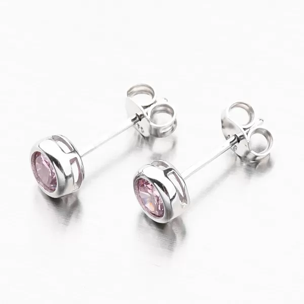 Kôstky z bieleho zlata s ružovým zirkónom 612G-007