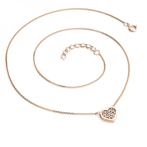 Ružový zlatý náhrdelník so srdiečkami s brilliabmi 10881-NH01-CV