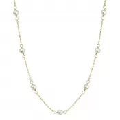 Zlatý 14 karátový náhrdelník žlté zlato s bielymi riečnymi perličkami 92P00028