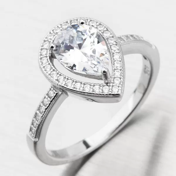 Strieborný prsteň kvapka so zirkónmi PKL-1019