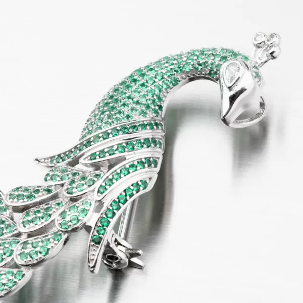 Strieborná brošňa Peacock so zelenými zirkónmi PKL-6009