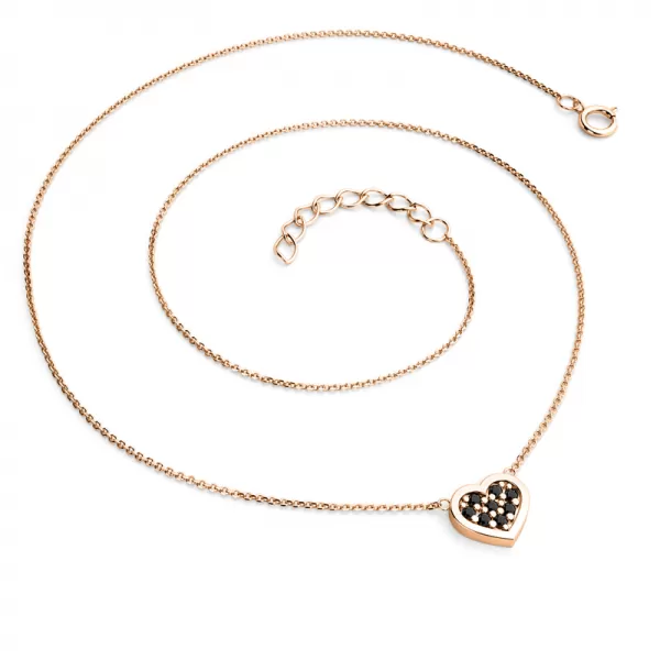 Ružový zlatý náhrdelník so srdiečkami s čiernymi brilciami 10881-NH01-CV-BLACK