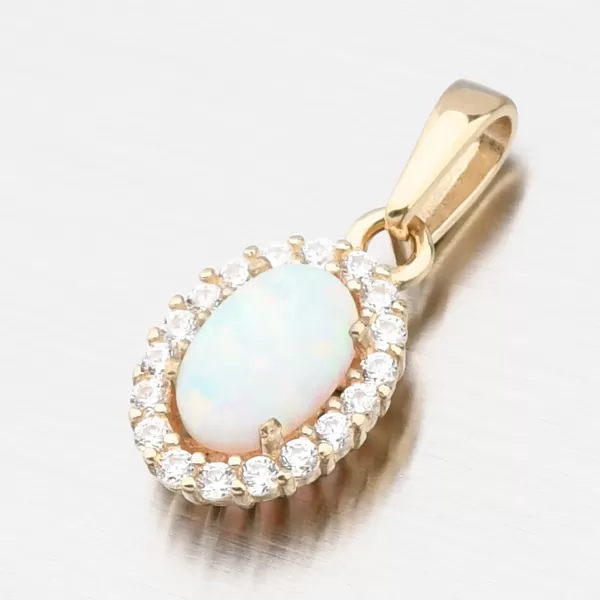 Zlatý prívesok s bielym opálom a zirkónmi 613G-024