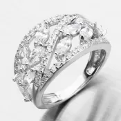 Strieborný prsteň so zirkónmi lístky PKL-1027