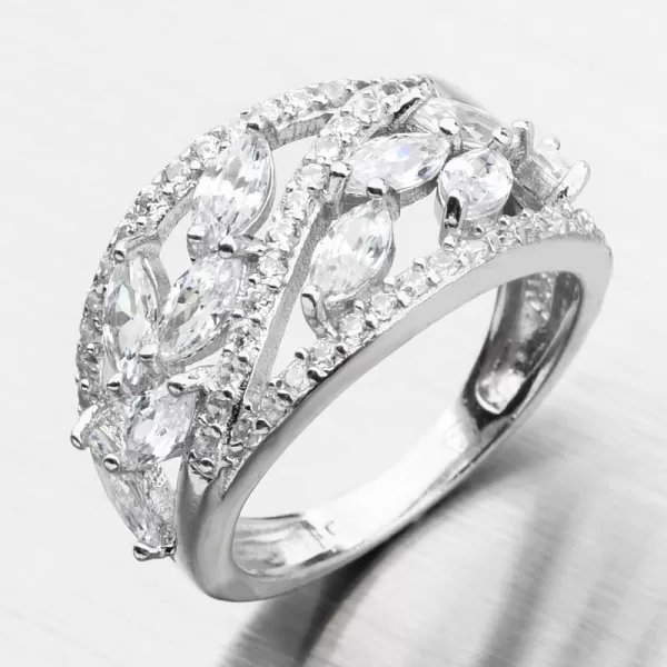 Strieborný prsteň so zirkónmi lístky PKL-1027