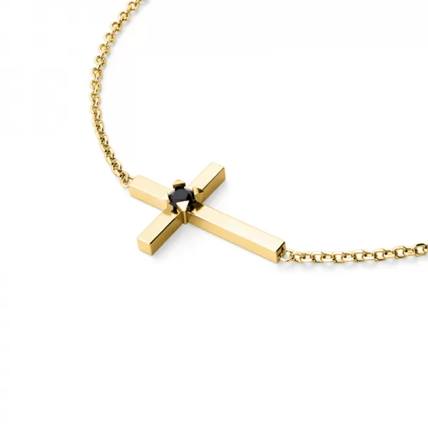 Dámsky náramok žlté zlato 585/1000 prírodný diamant 0,035 ct kríž s čiernym 10872-NR01-ZL-Black