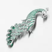 Strieborná brošňa Peacock so zelenými zirkónmi PKL-6009
