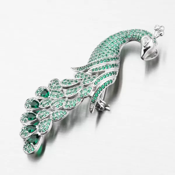 Strieborná brošňa Peacock so zelenými zirkónmi PKL-6009