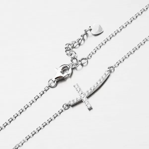 Strieborný náhrdelník s krížom a so zirkónmi PKL-5010