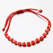 Dámsky náramok žlté zlato 585 červená šnúrka s guličkami PKL24-012