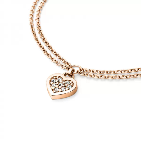 Náramok ružové zlato so srdiečkom a diamantmi 10881-NR02-CV