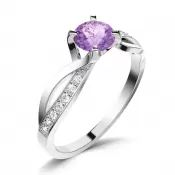 Dámsky prsteň prírodný diamant 0.45 ct G/SI ametyst a brilianty 140002-B-AME