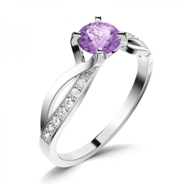 Dámsky prsteň prírodný diamant 0.45 ct G/SI ametyst a brilianty 140002-B-AME