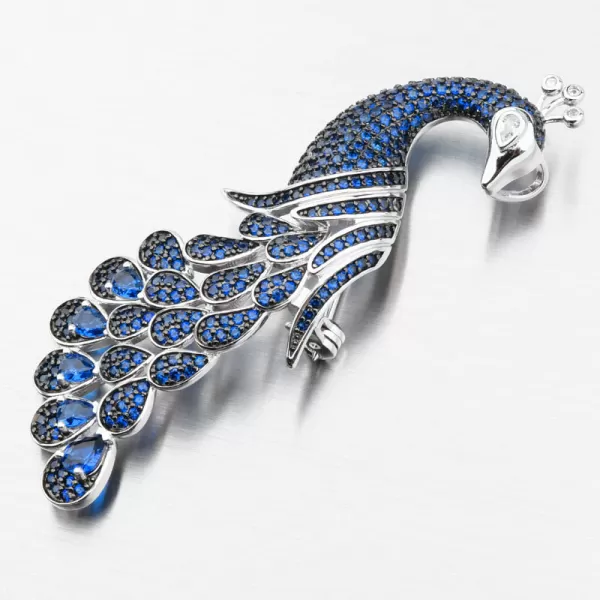 Strieborná brošňa Peacock s modrými zirkónmi PKL-6008