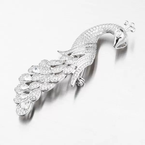 Strieborná brošňa Peacock s zirkónmi PKL-6010