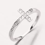 Dámska obrúčka z bieleho zlata 585 zirkón s krížikom PKL11-040