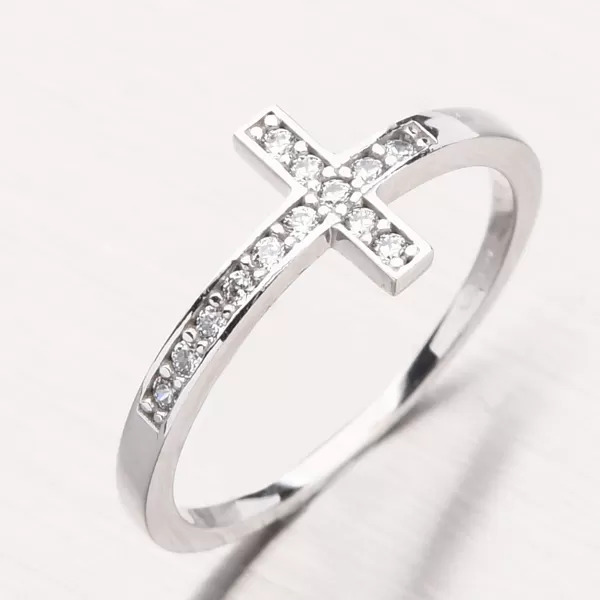 Dámska obrúčka z bieleho zlata 585 zirkón s krížikom PKL11-040