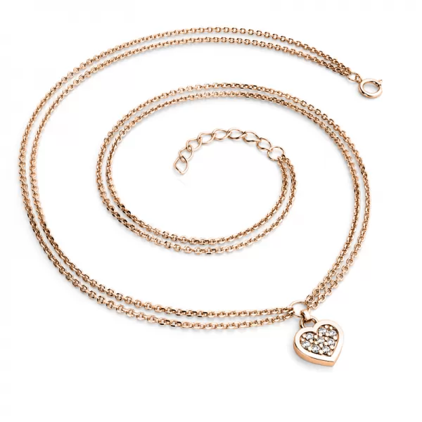 Náhrdelník z ružového zlata so srdiečkom a diamantmi 10881-NH02-CV