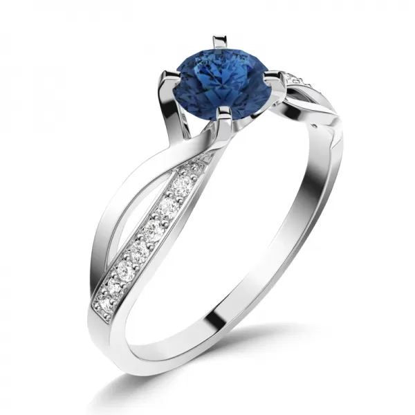Dámsky prsteň prírodný diamant 0,50 ct G/SI zafír a diamanty 140002-B-SAF