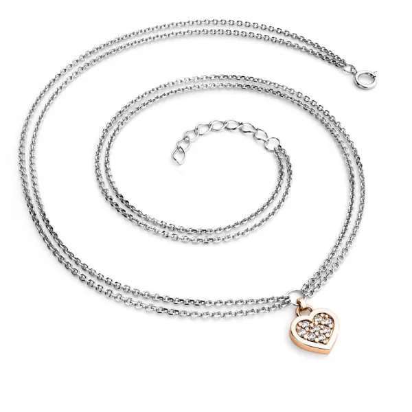 Náhrdelník z bieleho a ružového zlata so srdiečkom 10881-NH02-BCV