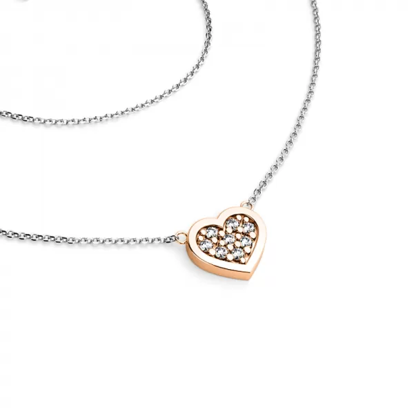 Náhrdelník bieleho a ružového zlata so srdcom 10881-NH01-BCV