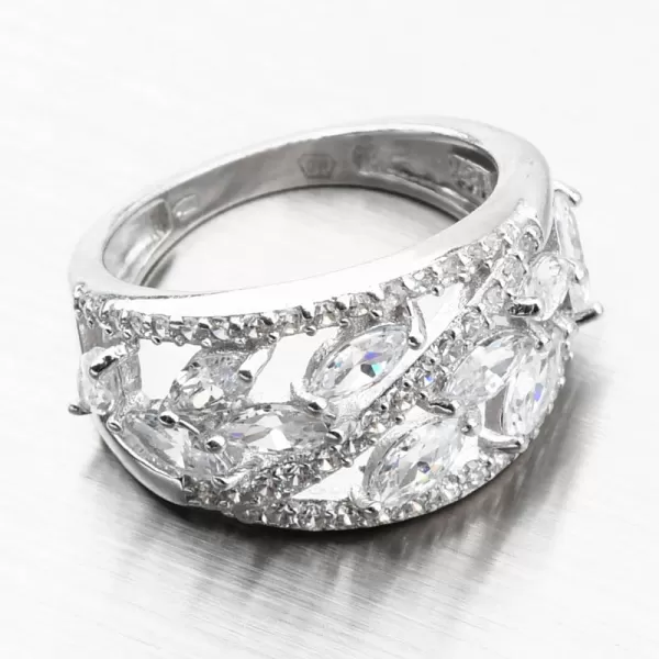 Strieborný prsteň so zirkónmi lístky PKL-1027