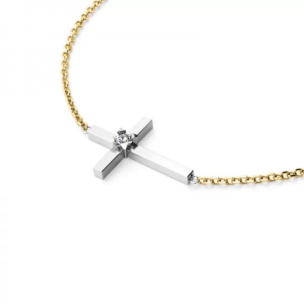 Dámsky náhrdelník zlatý mix 585/1000 prírodný diamant 0,035 ct G/SI krížik s briliantom 10872-NH01-ZLB