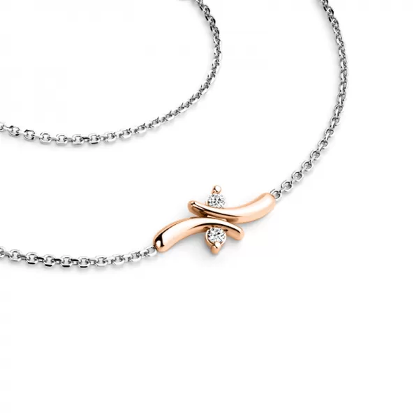 Dámsky náhrdelník zlatý mix 585/1000 prírodný diamant 0,030 ct G/SI brilianty 10851-NH01-BCV