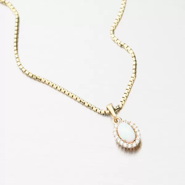 Zlatý prívesok s bielym opálom a zirkónmi 613G-024